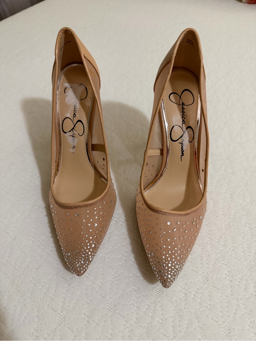 Jessica Simpson Great Condition Size 6 Nude Crystal-Studded Pointed Toe Pumps